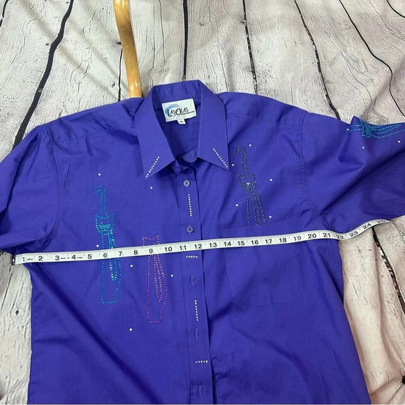 vintage grandma purple Button down shirt with rhinestone cats size medium - Picture 10 of 10